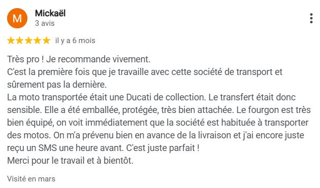 Avis 5 étoiles d'un client Smart Transports Services en mars 2025