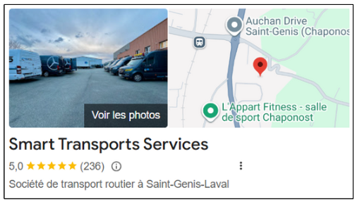 Page avis Google de a la société Smart Transports Services (5 étoiles)